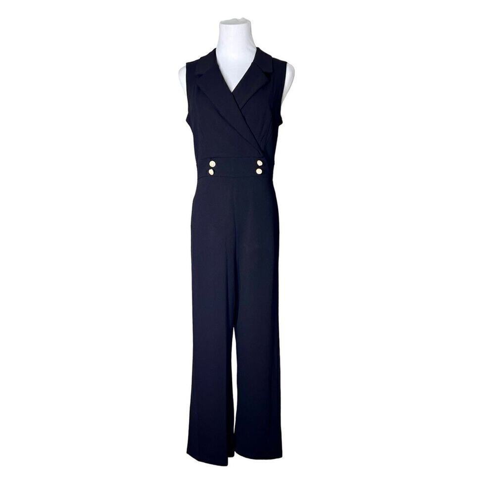 Enfocus‎ Studio Surplice Crepe-like Feminine Black Jumpsuit sz 8 Chic Glam